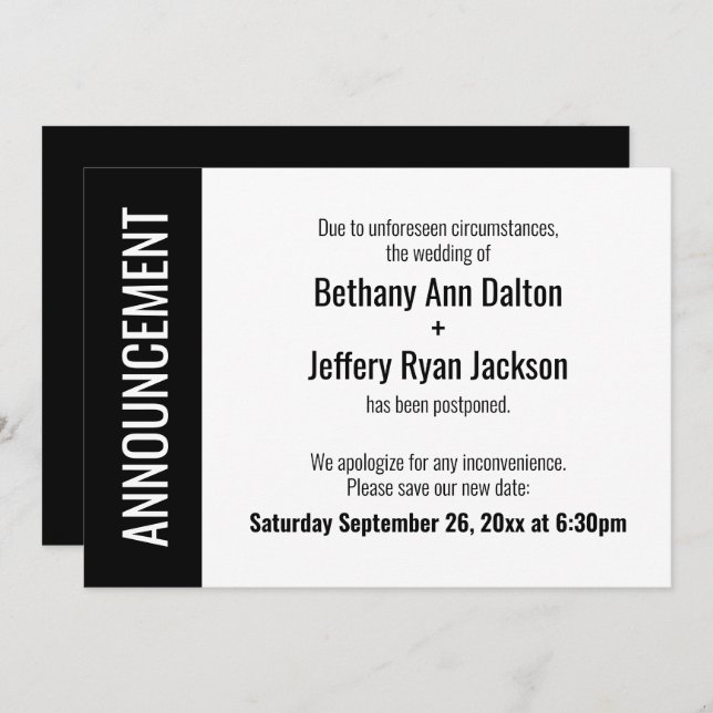 Bold Postponed Wedding Announcement (Front/Back)