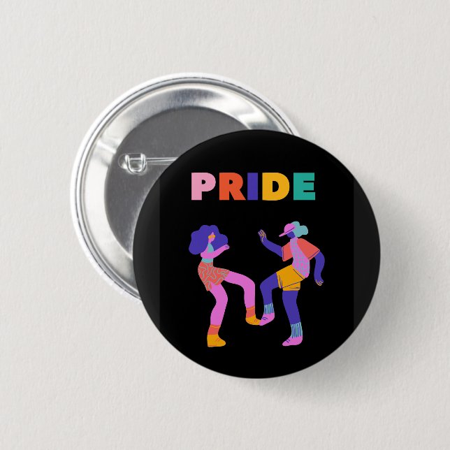 Bold PRIDE Dancing Figures Colourful Tshirt 6 Cm Round Badge (Front & Back)