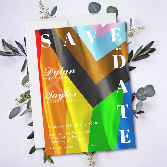 Bold Pride Flag Typography LGBTQ Save the Date (Creator Uploaded)