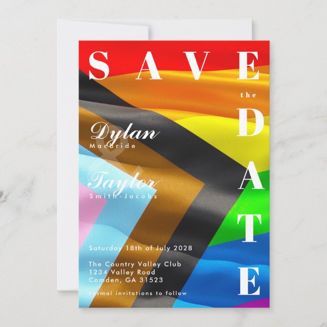 Bold Pride Flag Typography LGBTQ Save the Date (Front)