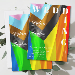 Bold Pride Flag Typography LGBTQ Wedding Invitation