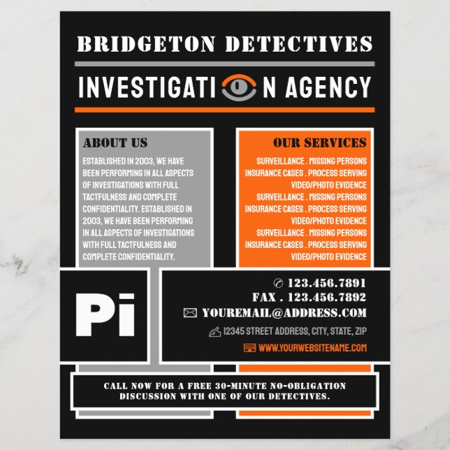 Bold Private Eye, Private Detective Investigator Flyer (Front)