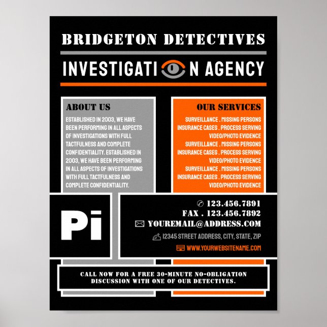 Bold Private Eye, Private Detective Investigator Poster (Front)