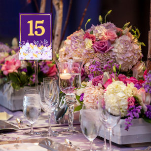 Bold Purple and Gold Floral Gold Framed Table Card