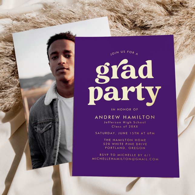 Bold Purple and Gold Photo Graduation Party (Creator Uploaded)