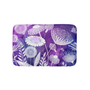 Bold Purple and Violet Wild Flower Art Bath Mat
