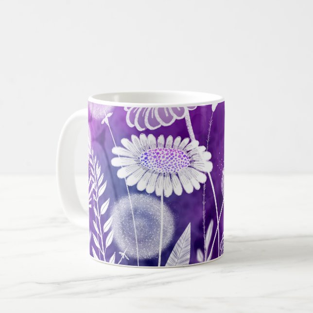 Bold Purple and Violet Wild Flower Art Coffee Mug (Front Left)