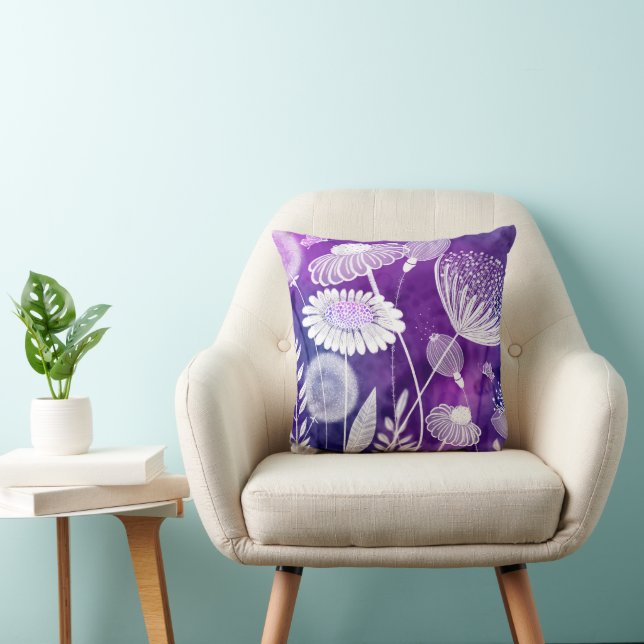 Bold Purple and Violet Wild Flower Art Cushion (Chair)