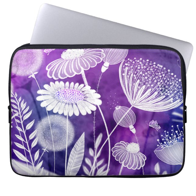 Bold Purple and Violet Wild Flower Art Laptop Sleeve (Front)