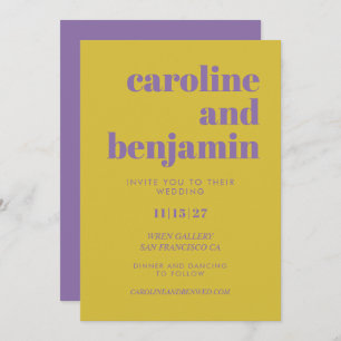 Bold Purple and Yellow Typography Modern Wedding  Invitation