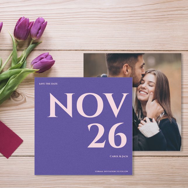 Bold Purple & Blush Photo Wedding Save the Date Announcement (Bold Purple & Blush Photo Wedding Save the Date Announcement)