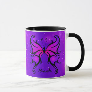 Bold Purple Butterfly Personalise Name Gift Coffee Mug