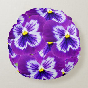 Bold Purple Fairy Pansies, Round Cushion