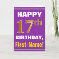 Bold, Purple, Faux Gold 17th Birthday w/ Name Card