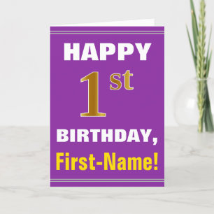 Bold, Purple, Faux Gold 1st Birthday w/ Name Card