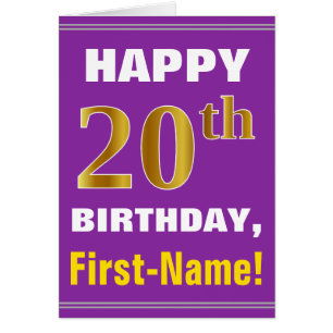 Bold, Purple, Faux Gold 20th Birthday w/ Name Card