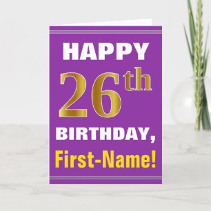 Bold, Purple, Faux Gold 26th Birthday w/ Name Card