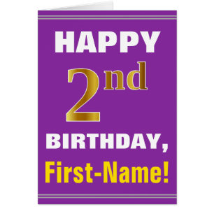 Bold, Purple, Faux Gold 2nd Birthday w/ Name Card