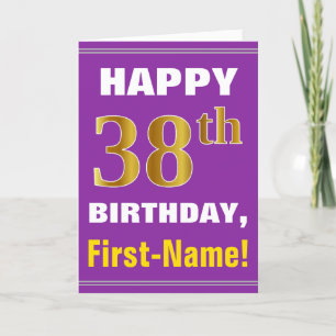 Bold, Purple, Faux Gold 38th Birthday w/ Name Card