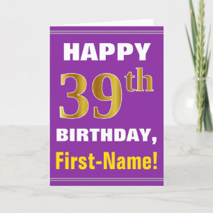 Bold, Purple, Faux Gold 39th Birthday w/ Name Card