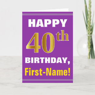 Bold, Purple, Faux Gold 40th Birthday w/ Name Card
