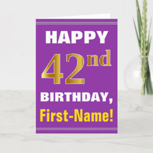 Bold, Purple, Faux Gold 42nd Birthday w/ Name Card