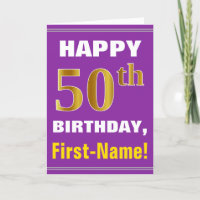 Bold, Purple, Faux Gold 50th Birthday w/ Name Card