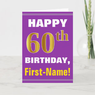 Bold, Purple, Faux Gold 60th Birthday w/ Name Card