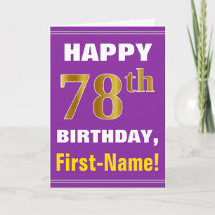 Bold, Purple, Faux Gold 78th Birthday w/ Name Card