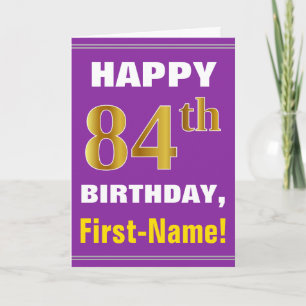 Bold, Purple, Faux Gold 84th Birthday w/ Name Card