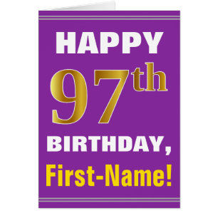 Bold, Purple, Faux Gold 97th Birthday w/ Name Card