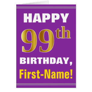 Bold, Purple, Faux Gold 99th Birthday w/ Name Card