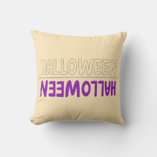 Bold Purple Halloween Wordmark with Retro Fun Cushion