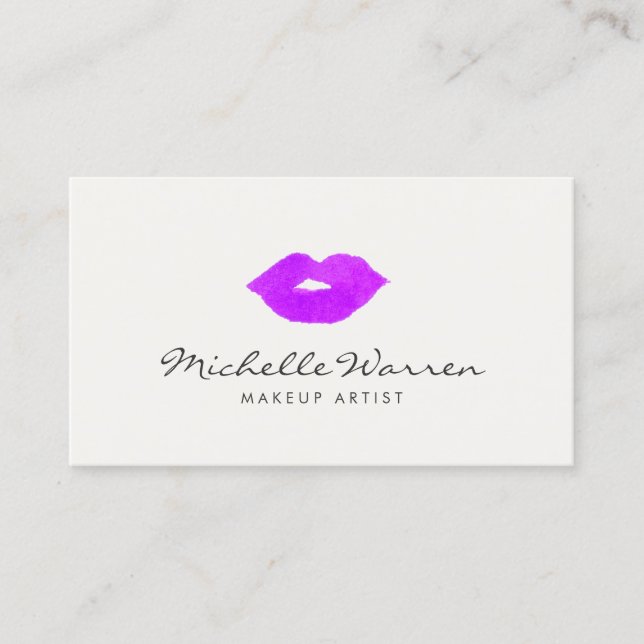 Bold Purple Lips Watercolor Makeup Artist Business Card (Front)