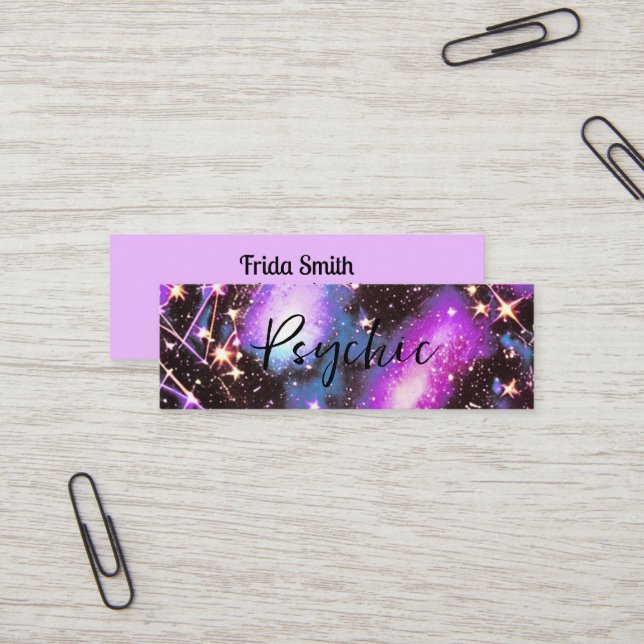 Bold purple & pink star wave galaxy mini business card (Front/Back In Situ)