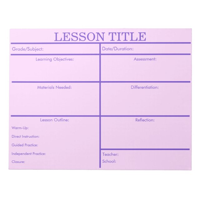 Bold Purple Retro Lesson Planner for Teachers Notepad (Front)