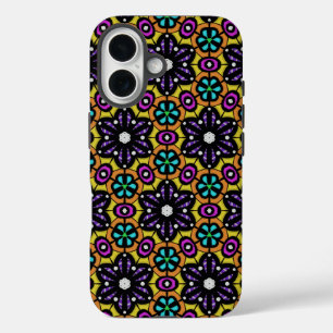 Bold Purple Violet Flower Geometric Pattern iPhone 16 Case