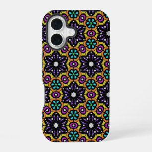 Bold Purple Violet Flower Geometric Pattern iPhone 16 Case