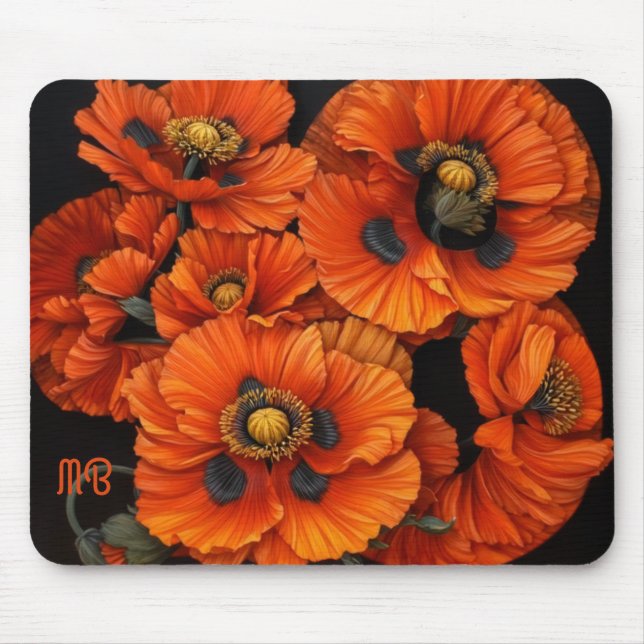 Bold Radiant Beauty Orange Poppy Floral Art Mouse Pad (Front)