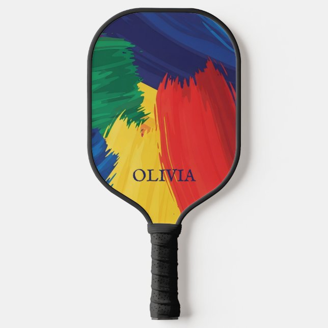 Bold Rainbow Brush Strokes Pickleball Paddle (Front)