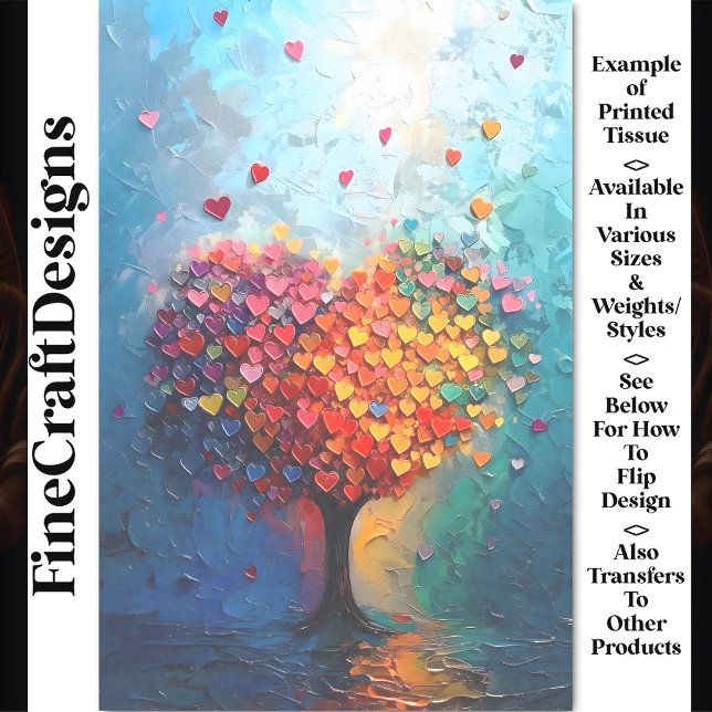 Bold Rainbow Colours Love Heart Tree BX7 Decoupage Tissue Paper (Creator Uploaded)