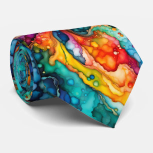 Bold Rainbow Fluid Art Pattern in Vivid Abstract C Tie