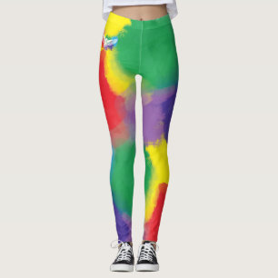 Bold Rainbow Flying Owl Watercolor Digital Paint Leggings