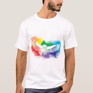 Bold Rainbow Flying Owl Watercolor Digital Paint T-Shirt