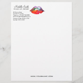 Bold Rainbow Lips Watercolor Drawing Beauty Makeup Personalized Letterhead