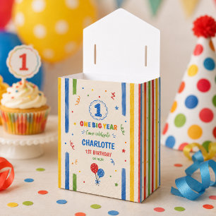 Bold Rainbow One Big Year 1st Birthday party Favour Box