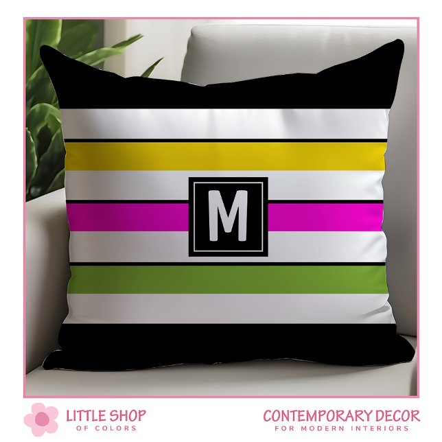 Bold Rainbow Stripes Monogram Cushion (Creator Uploaded)