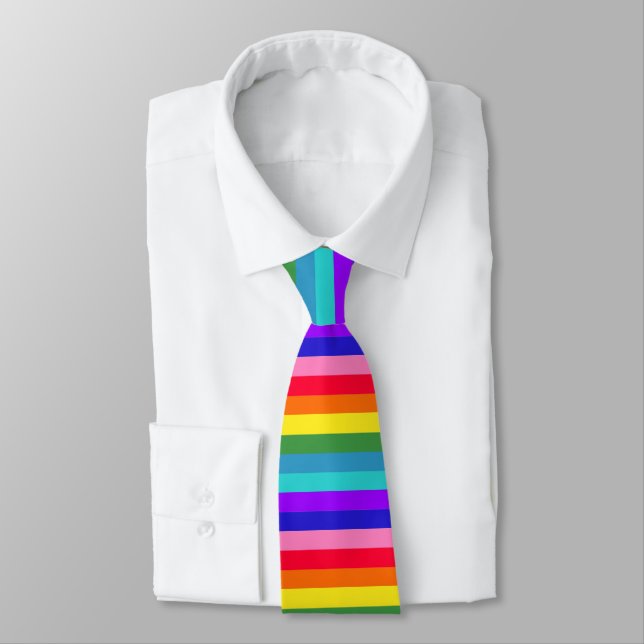Bold Rainbow Stripes Neck Tie. Tie (Tied)