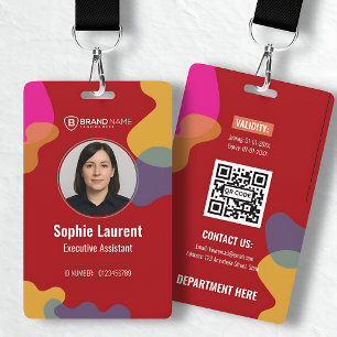 Bold Red Abstract Accents Professional Photo ID Badge