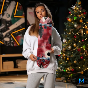 Bold Red Abstract Geometric Skateboard Design